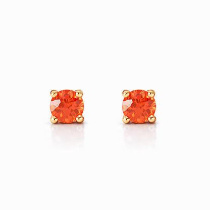 14K Gold 2mm Solitaire Orange Sapphire 4 Prong Stud Earrings