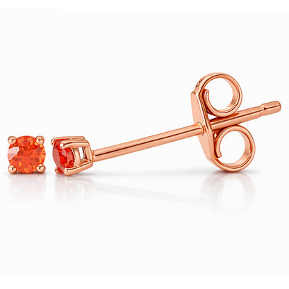 14K Gold 2mm Solitaire Orange Sapphire 4 Prong Stud Earrings