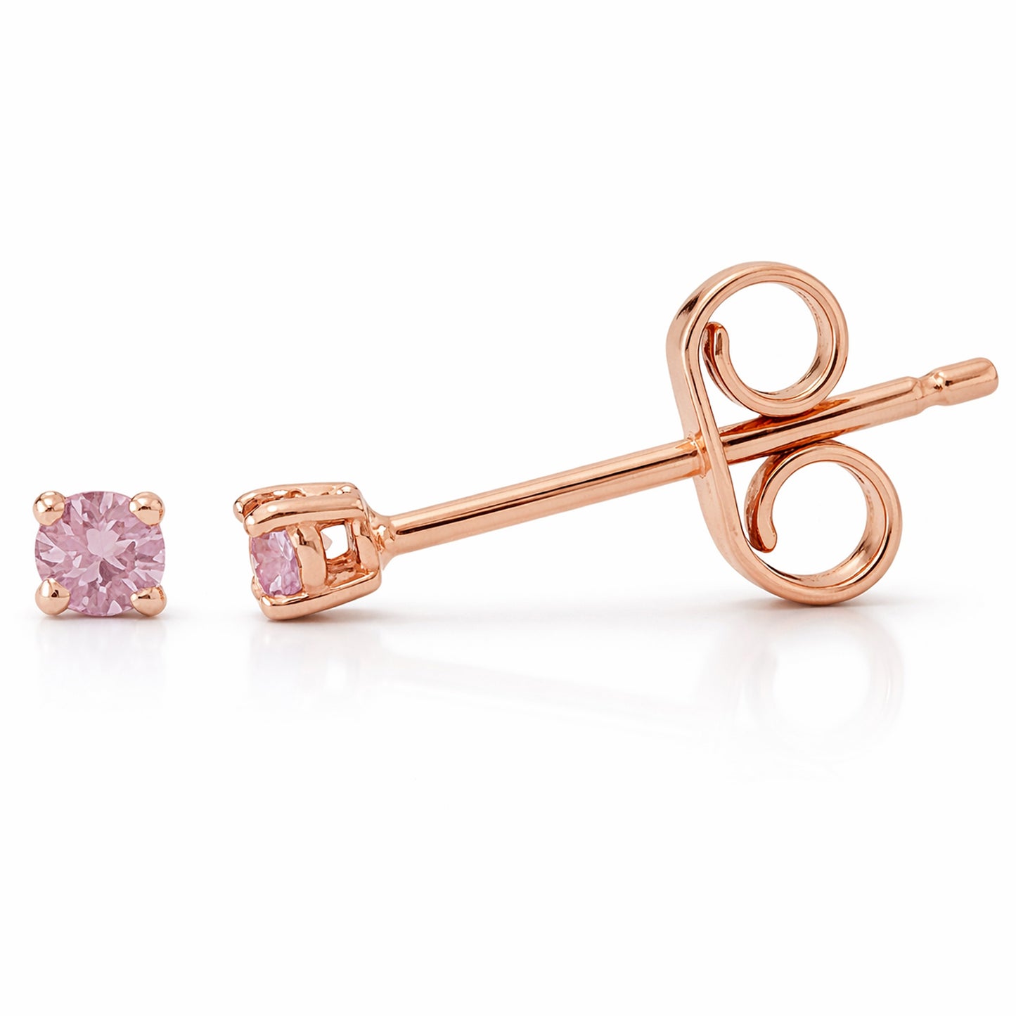 14K Gold 2mm Solitaire Pink Sapphire 4 Prong Stud Earrings