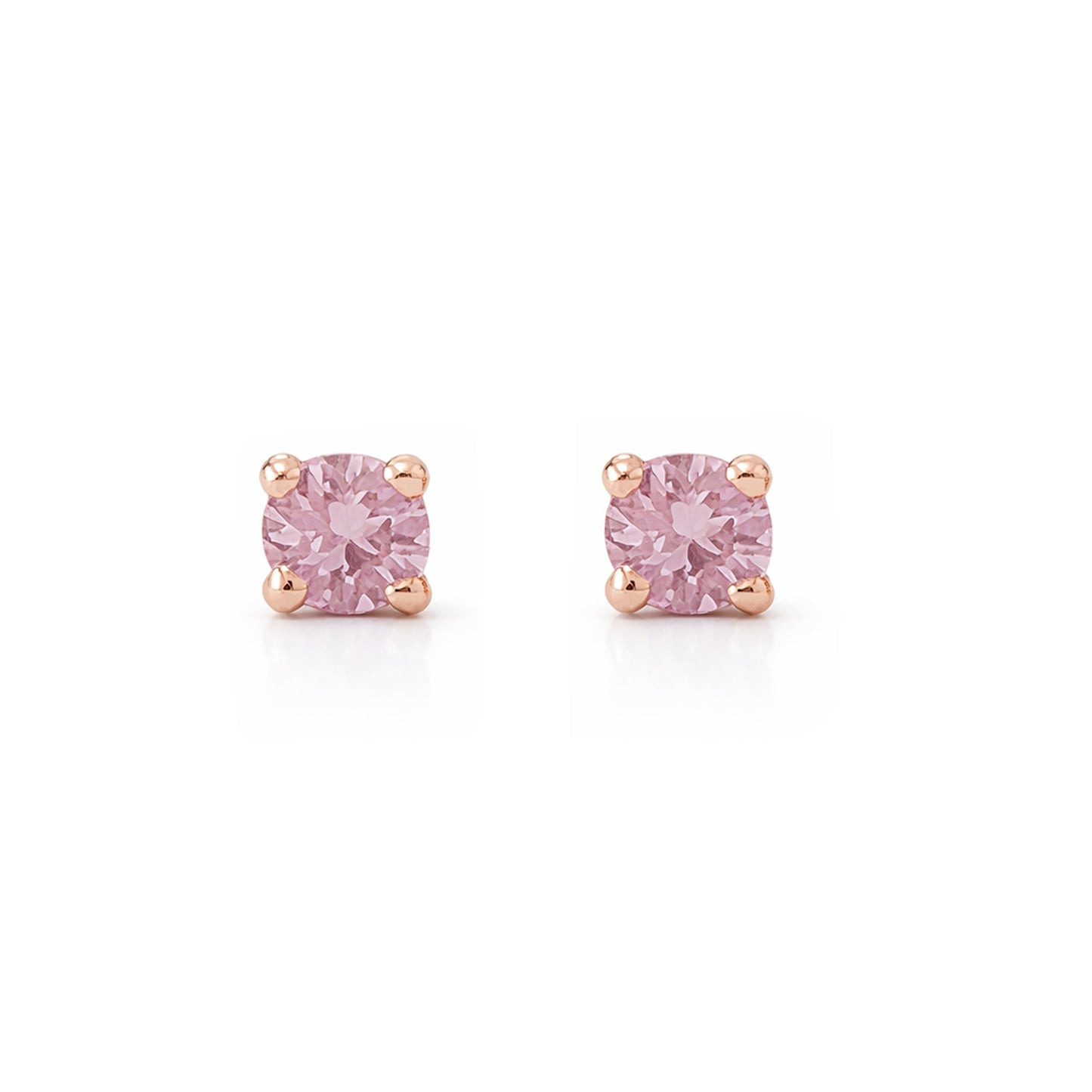 14K Gold 2mm Solitaire Pink Sapphire 4 Prong Stud Earrings