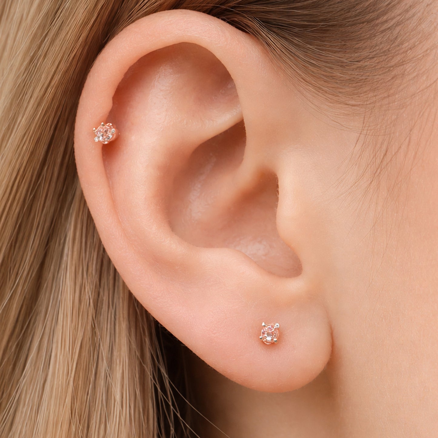 14K Gold 2mm Solitaire Pink Sapphire 4 Prong Stud Earrings