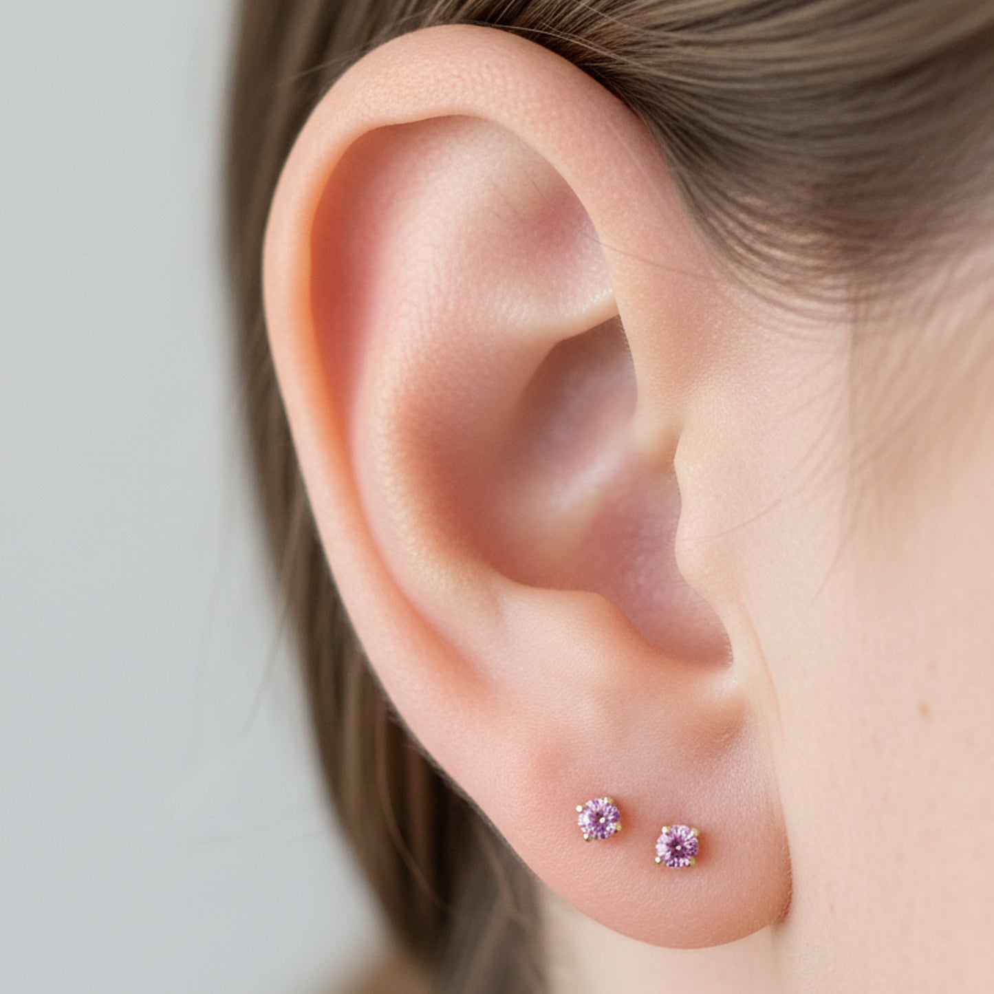 14K Gold 2mm Solitaire Pink Sapphire 4 Prong Stud Earrings