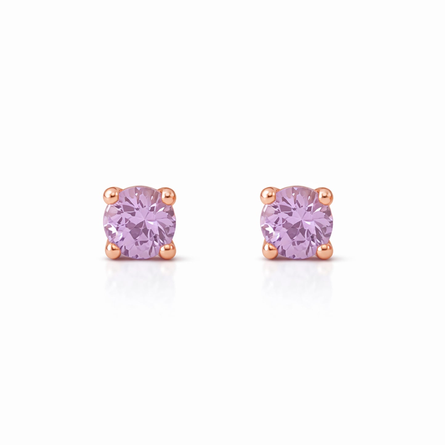14K Gold 2mm Solitaire Purple Sapphire 4 Prong Stud Earrings