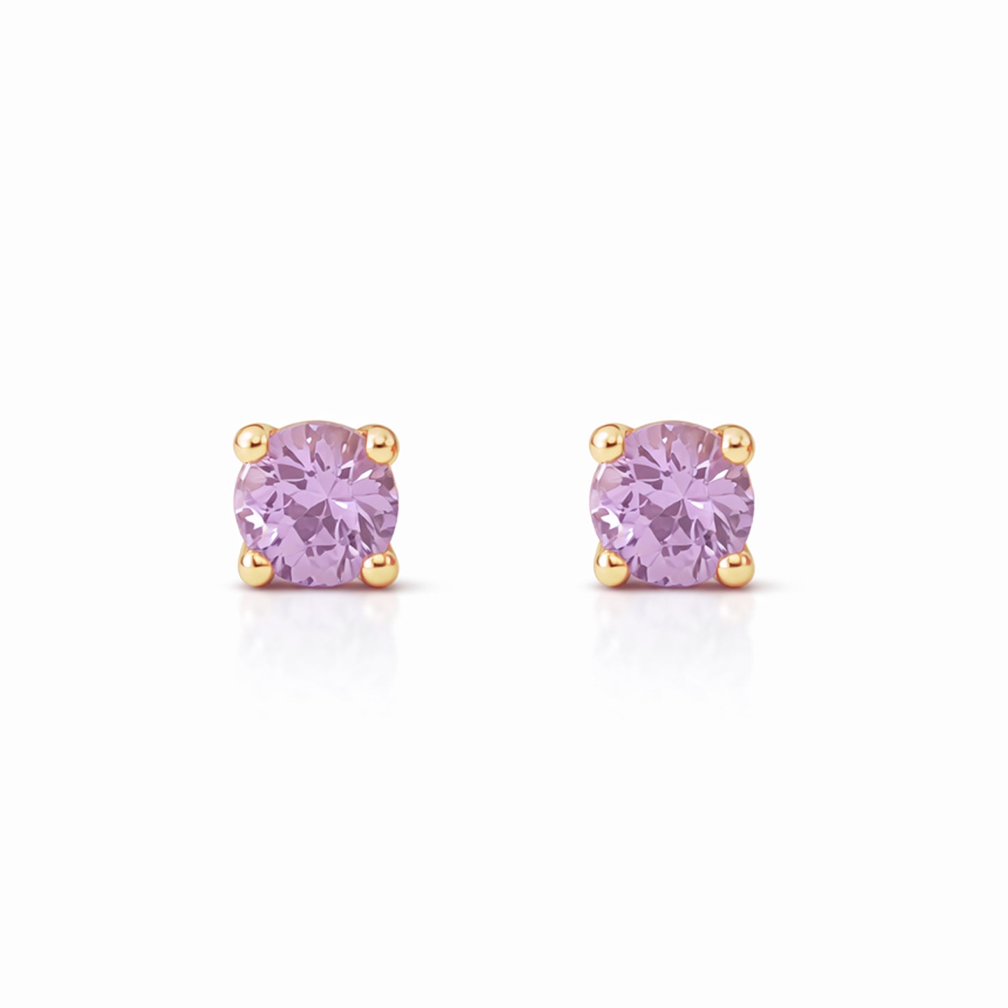 14K Gold 2mm Solitaire Purple Sapphire 4 Prong Stud Earrings