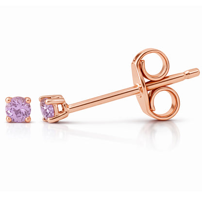 14K Gold 2mm Solitaire Purple Sapphire 4 Prong Stud Earrings