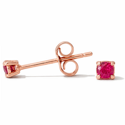 14K Gold 2mm Solitaire Ruby 4 Prong Stud Earrings