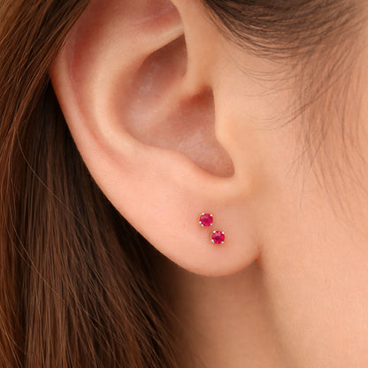 14K Gold 2mm Solitaire Ruby 4 Prong Stud Earrings