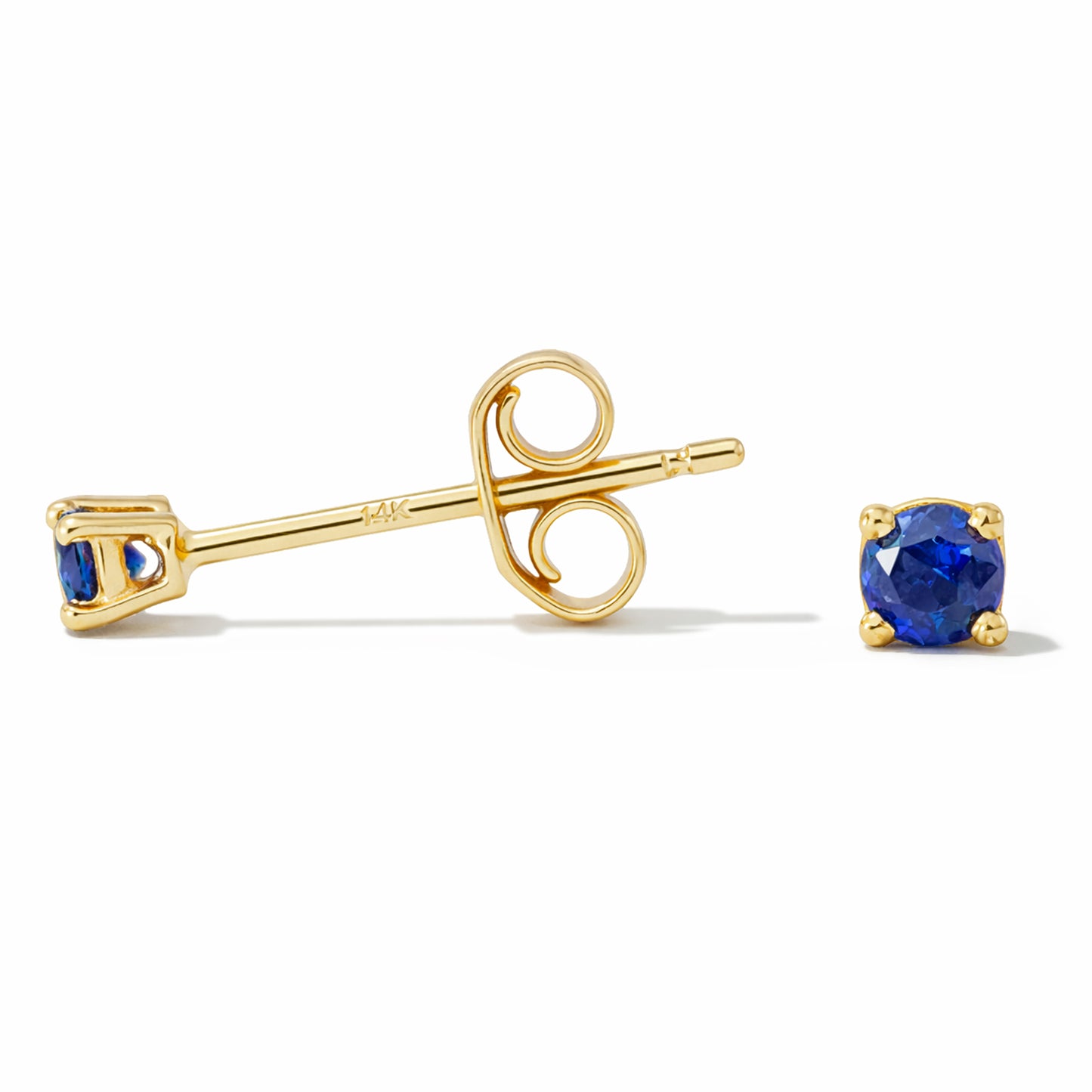 14K Gold 2mm Solitaire Sapphire 4 Prong Stud Earrings
