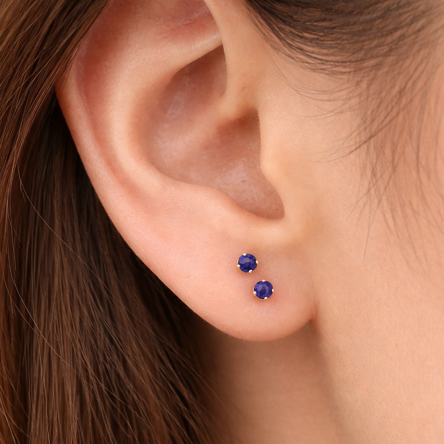 14K Gold 2mm Solitaire Sapphire 4 Prong Stud Earrings