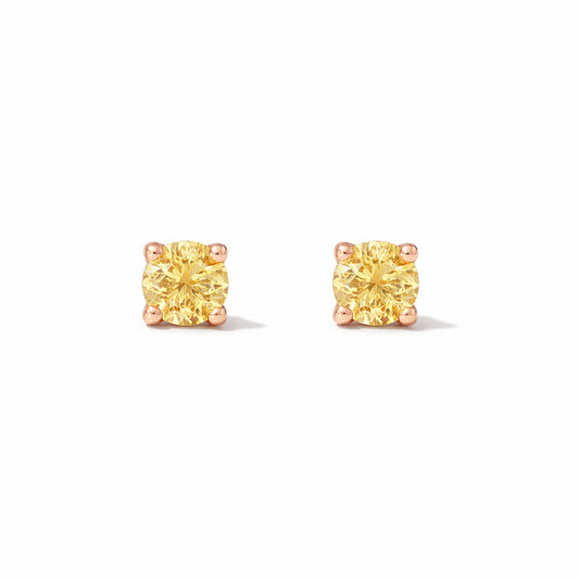 14K Gold 2mm Solitaire Yellow Sapphire 4 Prong Stud Earrings