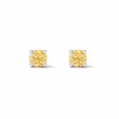14K Gold 2mm Solitaire Yellow Sapphire 4 Prong Stud Earrings