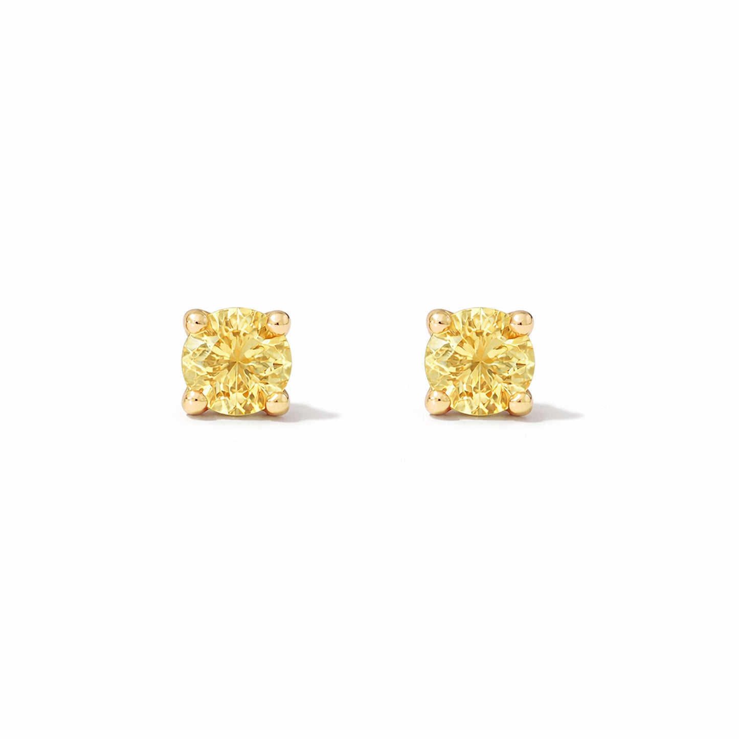 14K Gold 2mm Solitaire Yellow Sapphire 4 Prong Stud Earrings