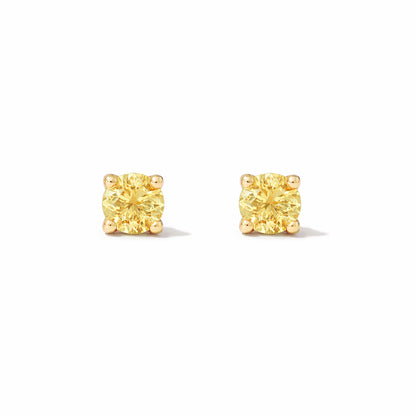 14K Gold 2mm Solitaire Yellow Sapphire 4 Prong Stud Earrings
