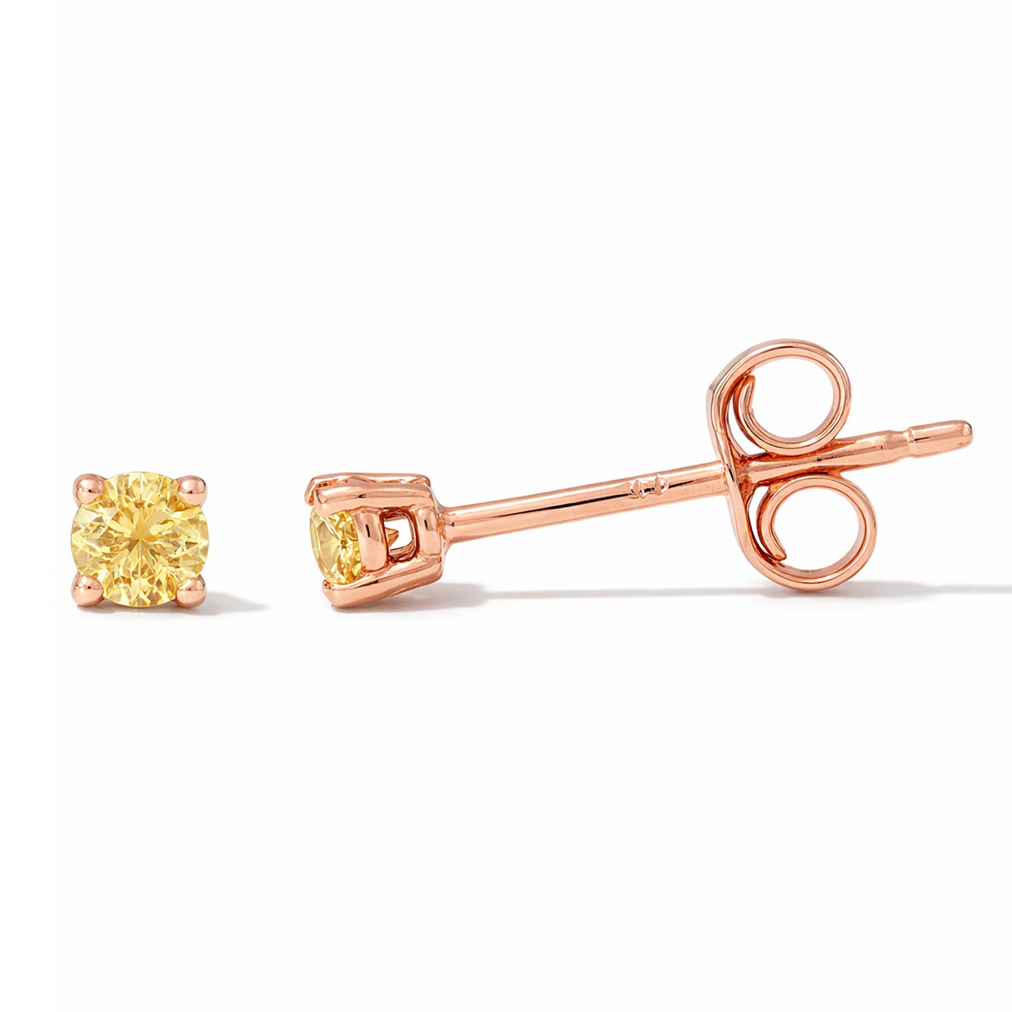 14K Gold 2mm Solitaire Yellow Sapphire 4 Prong Stud Earrings