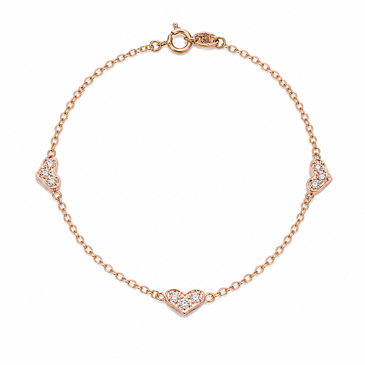 14K Gold Pavé Diamond Triple XS Sweetheart Bracelet