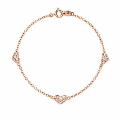 14K Gold Pavé Diamond Triple XS Sweetheart Bracelet