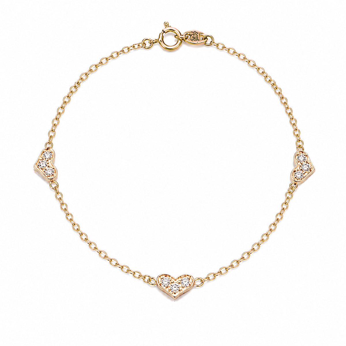 14K Gold Pavé Diamond Triple XS Sweetheart Bracelet