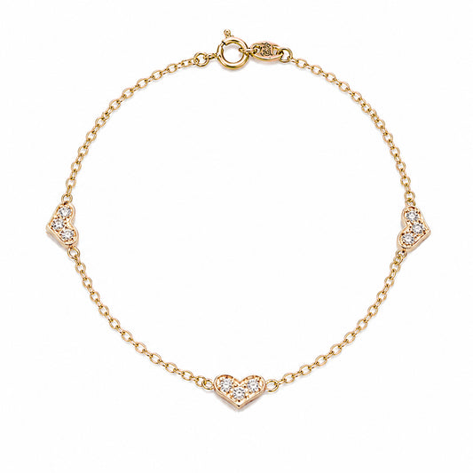 14K Gold Pavé Diamond Triple XS Sweetheart Bracelet