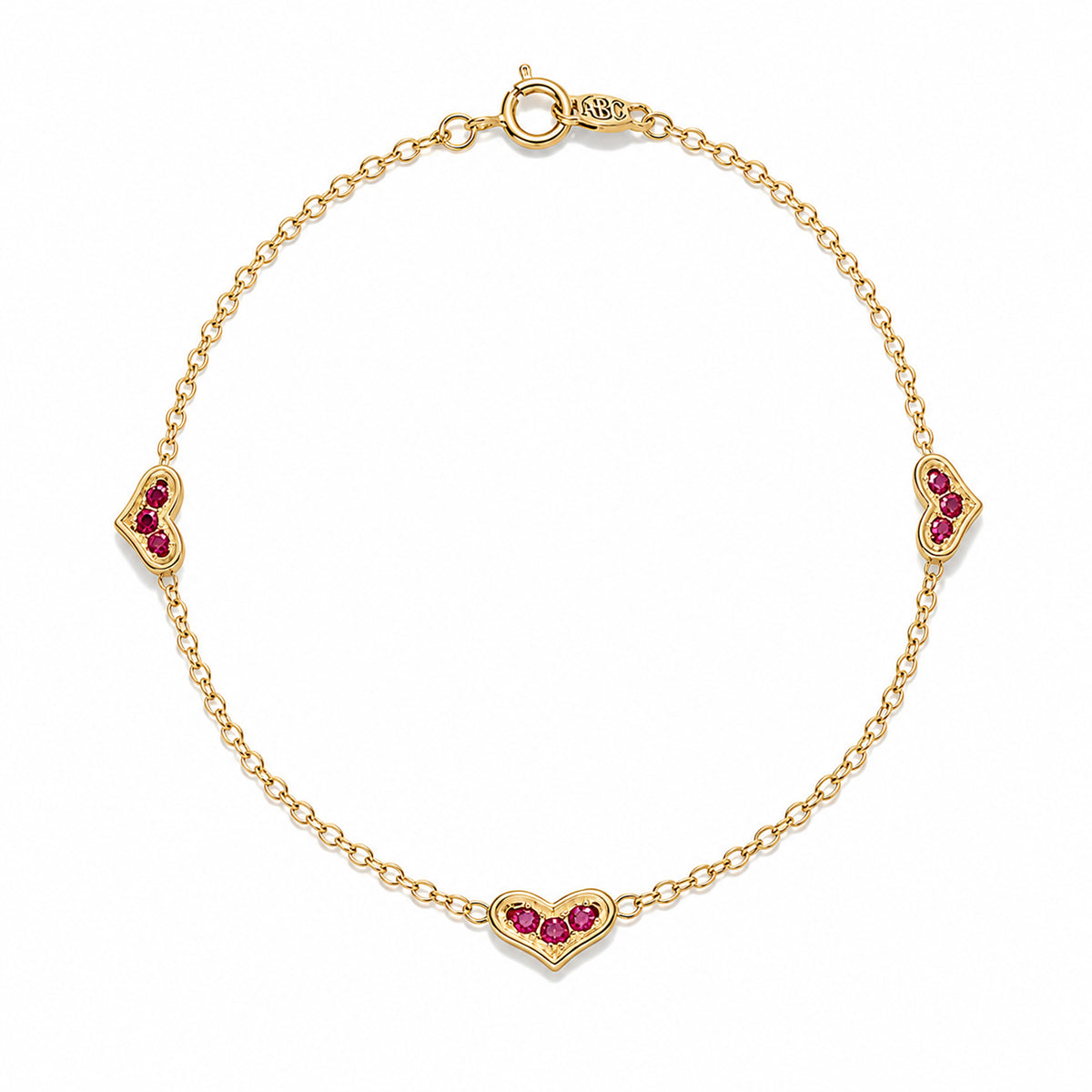 14K Gold Pavé Ruby Triple XS Sweetheart Bracelet