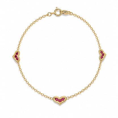 14K Gold Pavé Ruby Triple XS Sweetheart Bracelet