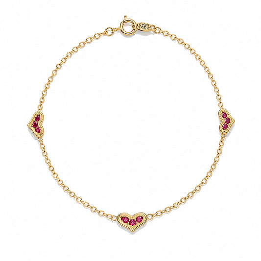 14K Gold Pavé Ruby Triple XS Sweetheart Bracelet