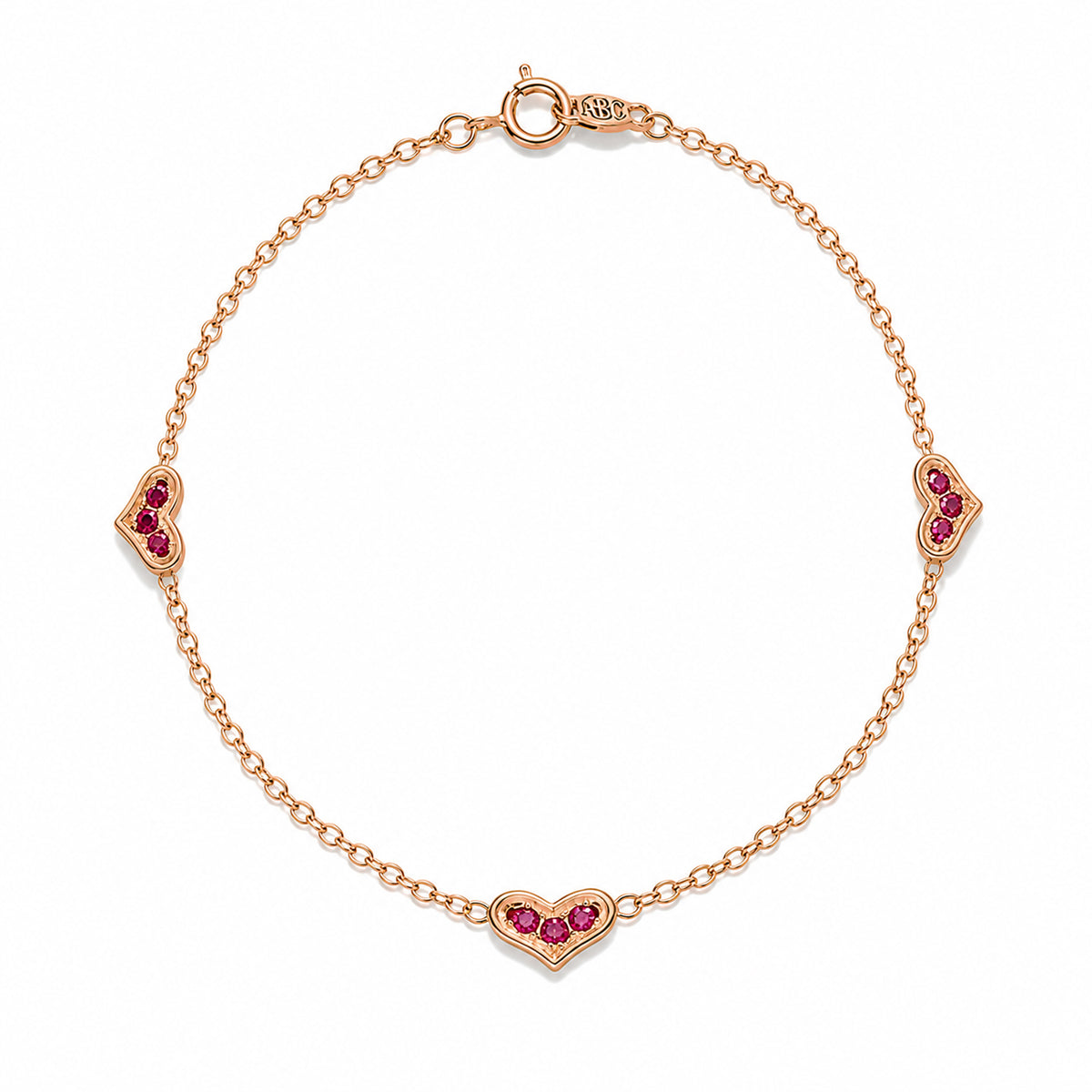 14K Gold Pavé Ruby Triple XS Sweetheart Bracelet