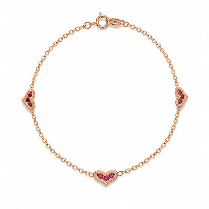 14K Gold Pavé Ruby Triple XS Sweetheart Bracelet
