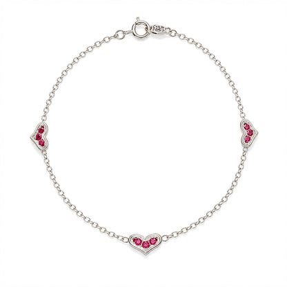14K Gold Pavé Ruby Triple XS Sweetheart Bracelet