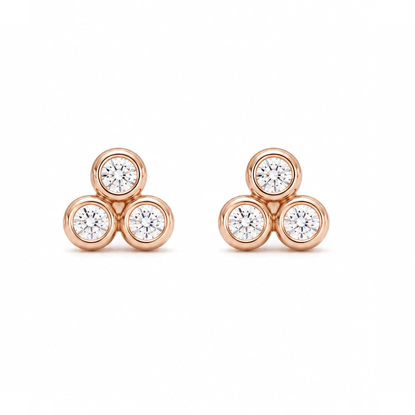 14K Gold Diamond Trinity Ball Cluster Stud Earrings