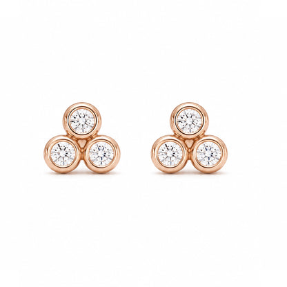 14K Gold Diamond Trinity Ball Cluster Stud Earrings