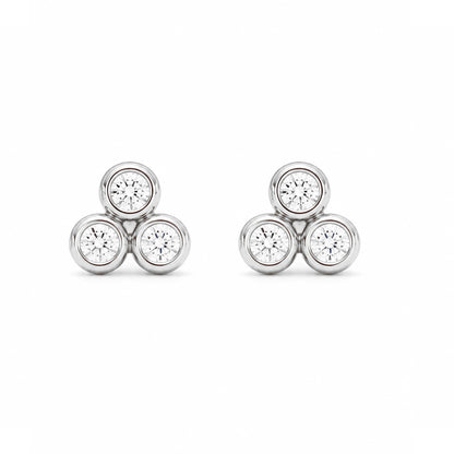 14K Gold Diamond Trinity Ball Cluster Stud Earrings