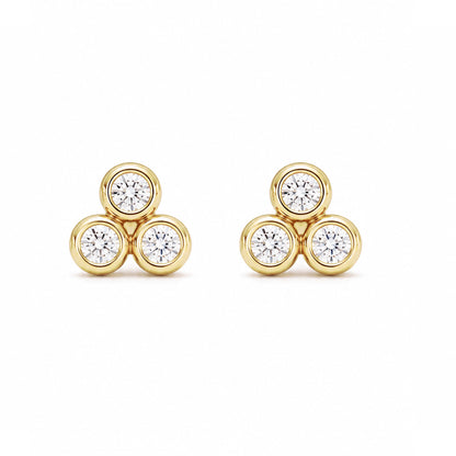 14K Gold Diamond Trinity Ball Cluster Stud Earrings