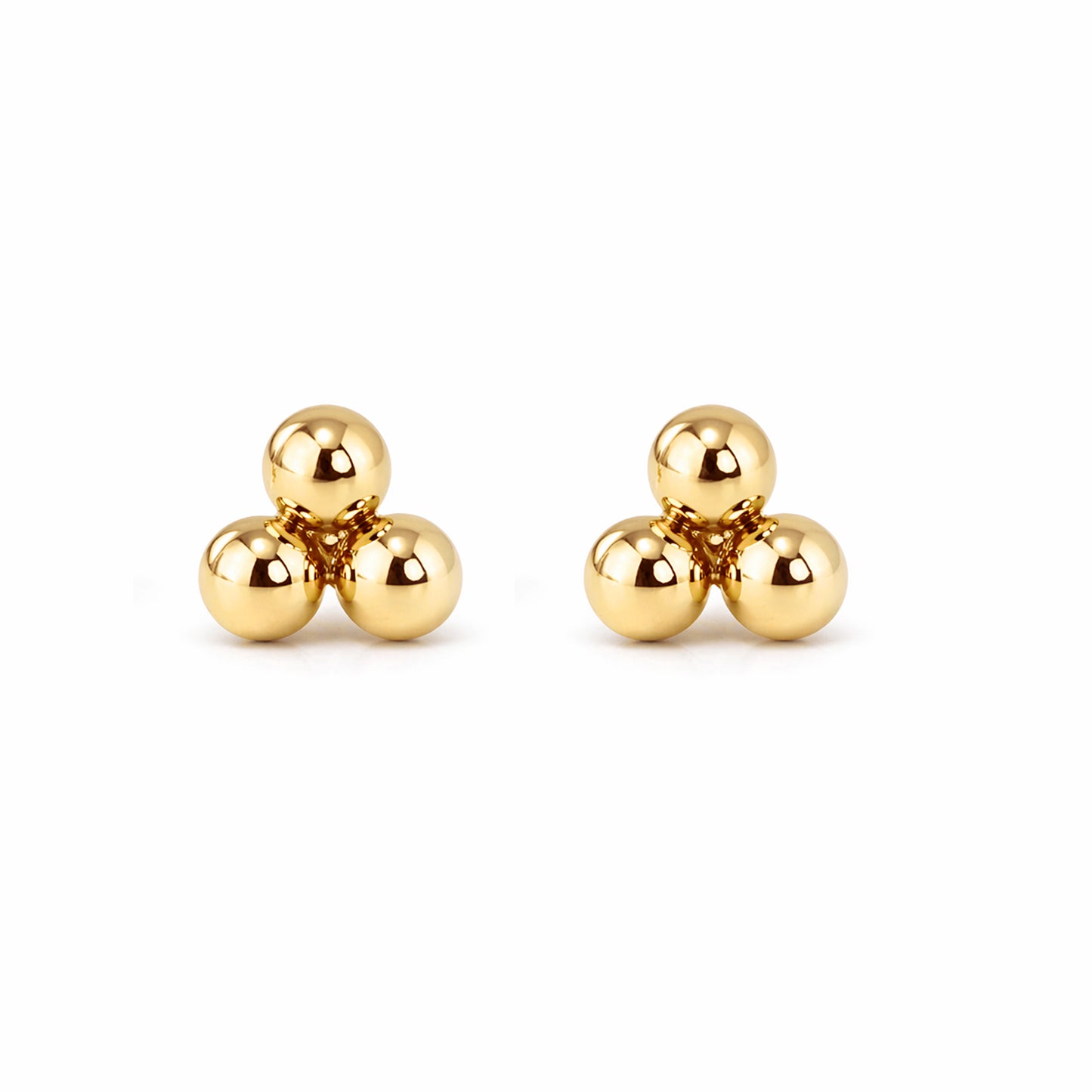 14K Gold Trinity Ball Cluster Stud Earrings