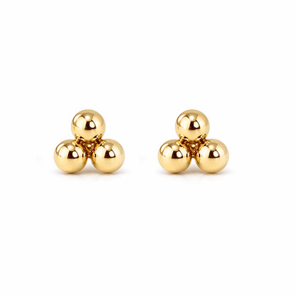 14K Gold Trinity Ball Cluster Stud Earrings