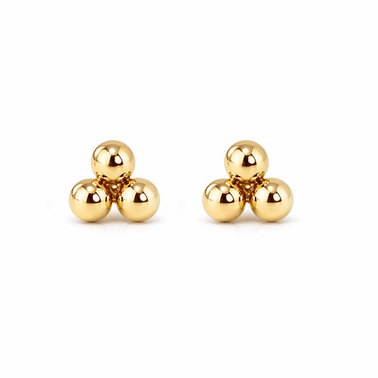 14K Gold Trinity Ball Cluster Stud Earrings