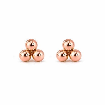 14K Gold Trinity Ball Cluster Stud Earrings