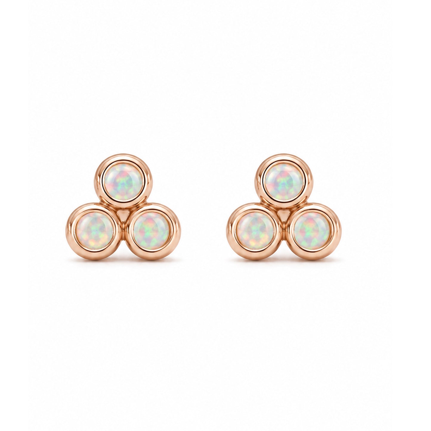 14K Gold Opal Trinity Ball Cluster Stud Earrings