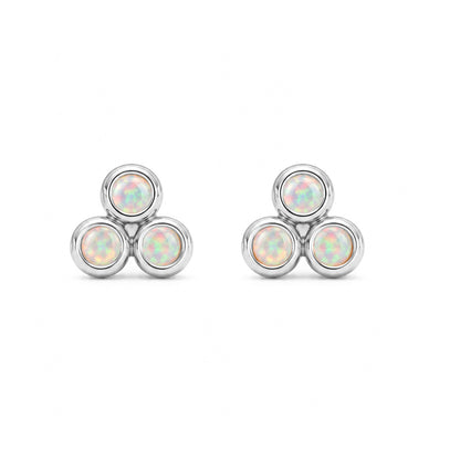 14K Gold Opal Trinity Ball Cluster Stud Earrings