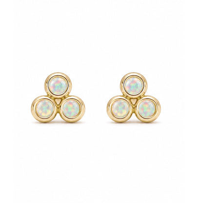 14K Gold Opal Trinity Ball Cluster Stud Earrings