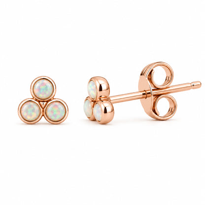 14K Gold Opal Trinity Ball Cluster Stud Earrings