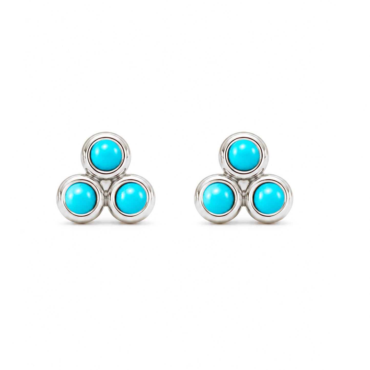 14K Gold Turquoise Trinity Ball Cluster Stud Earrings