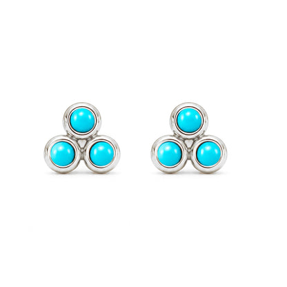 14K Gold Turquoise Trinity Ball Cluster Stud Earrings