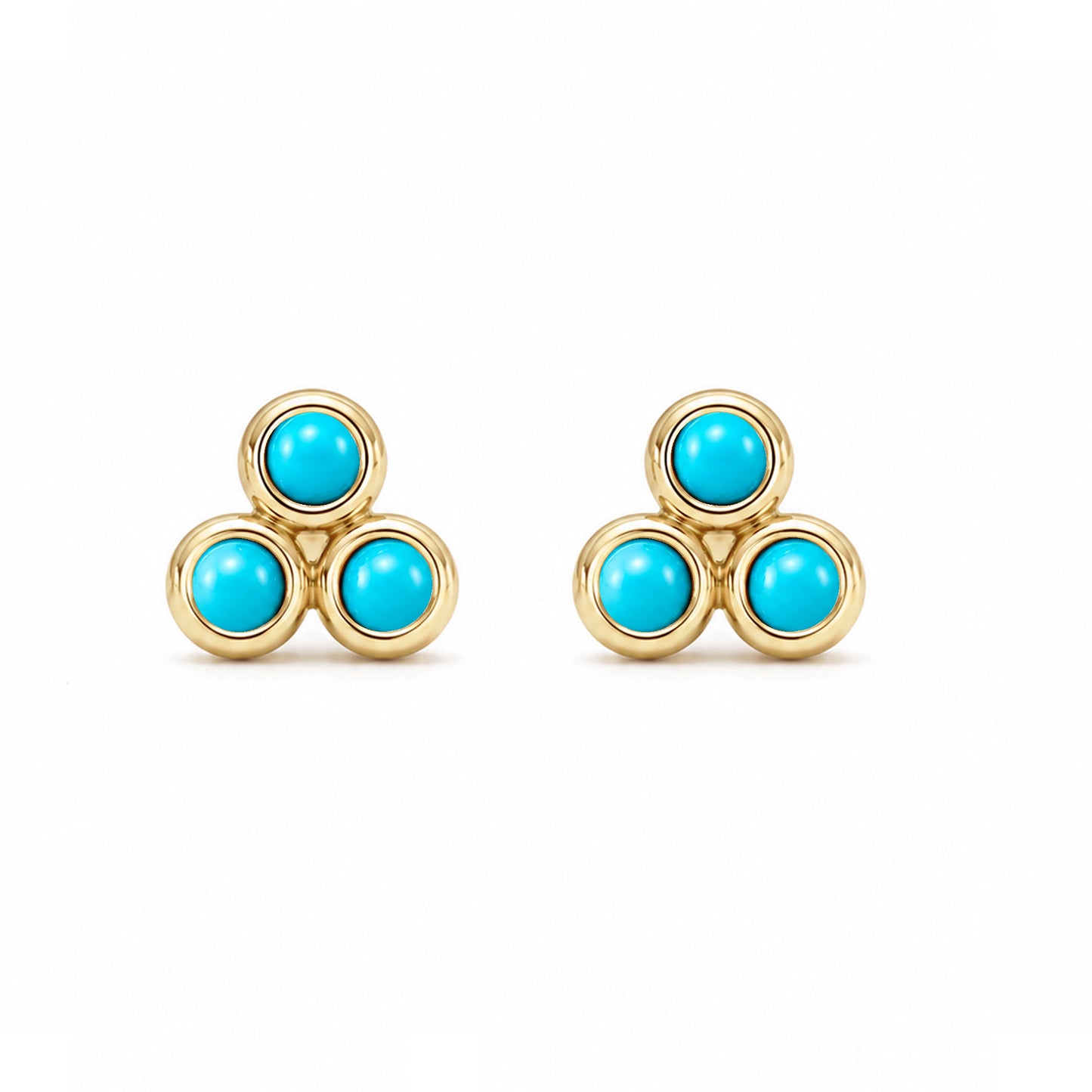 14K Gold Turquoise Trinity Ball Cluster Stud Earrings