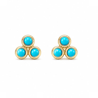 14K Gold Turquoise Trinity Ball Cluster Stud Earrings