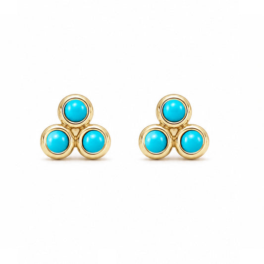 14K Gold Turquoise Trinity Ball Cluster Stud Earrings