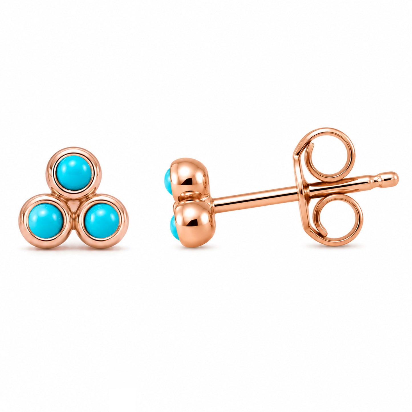 14K Gold Turquoise Trinity Ball Cluster Stud Earrings