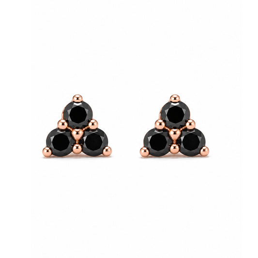 14K Gold Triple Black Diamond Trinity Cluster Stud Earrings