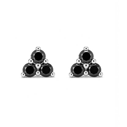 14K Gold Triple Black Diamond Trinity Cluster Stud Earrings