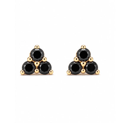 14K Gold Triple Black Diamond Trinity Cluster Stud Earrings