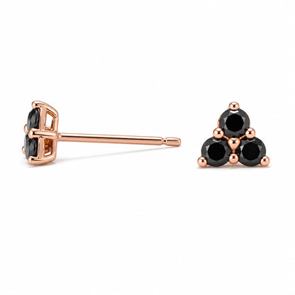 14K Gold Triple Black Diamond Trinity Cluster Stud Earrings